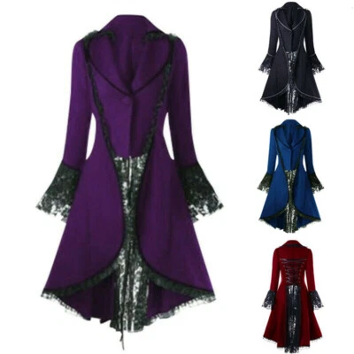 Dress Punk Retro Women Long Jacket Steampunk Gothic Victorian Rave Coats Brocade - Image 1 of 4