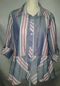 Camisa torso Love Notes para mujer XL ajuste y llamaradas a rayas con botones enrollables con pestañas con mangas - Imagen 1 de 4