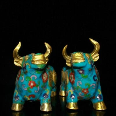 16 см Китай Клуазоне животное крупного рогатого скота скульптура старая латунная статуя крупного рогатого скота - Изображение 1 из 4