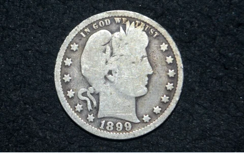 1899 p Barber Quarter * 90% Silver * G+/VG * Nicely Toned * FREE SHIPPING Cover
