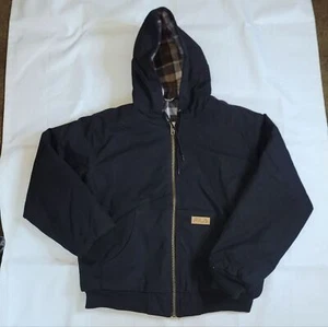 Fila Black Hooded Bomber Canvas Work Jacket Workwear Plaid Lining Size Medium - Bild 1 von 8