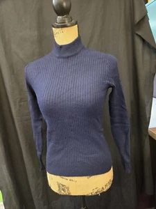 Vintage SPES Paris Women’s Wool Ribbed Mock Turtleneck Sweater Blue Size XS/S - Picture 1 of 5