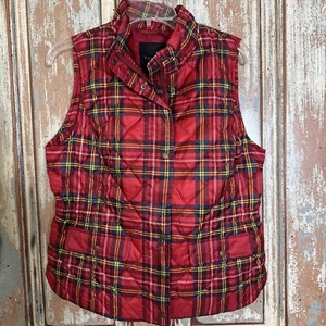 Talbots NWT Red Tartan Plaid Quilted Down Vest Elasticized Waist Detail MP - Picture 1 of 15