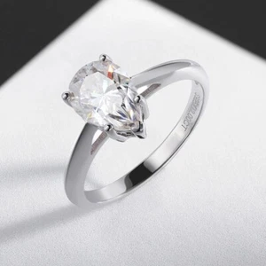 2CT D VVS1 Moissanite Engagement Ring 925 Sterling Silver 18k White Gold Plated - Picture 1 of 15