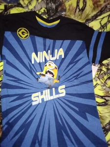 Minions T-shirt Boys Size XXL (18) Blue/Black Stripe Short Sleeve Despicable Me - Picture 1 of 2
