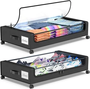 60L Under Bed Storage with Wheels 2-Pack Under Bed Storage Containers w/Lids - Picture 1 of 8