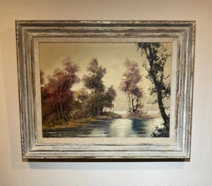 ORIGINAL MANCINI OIL PAINTING WATER TREES SCENE LANDSCAPE 33 3/4" x 26 1/4" - Picture 1 of 11