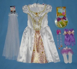 DISNEY RAPUNZEL DRESS-girls 4-6-Veil-Gloves-Shoes-Necklace-hairbow w/braid-LOT-7 - Picture 1 of 18