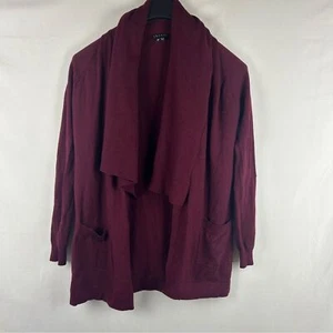 Theory Maroon Red Abie Evian Drape Layer Front Wool Long Cardigan Sweater S - Picture 1 of 7