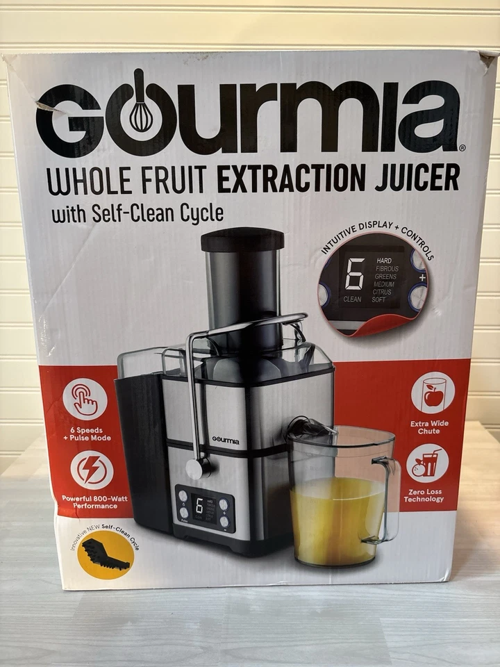 Соковыжималка-экстрактор Gourmia из нержавеющей стали с 6-скоростным управлением и самоочищающимся цилиндром - Изображение 1 из 4