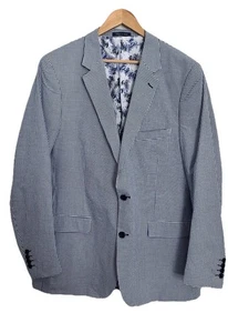 Alan Flusser Blazer Jacket Sports Coat Mens Blue White Preppy Coastal Size 44L - Picture 1 of 15