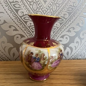 Vintage Limoges style Flower Vase Miniature Red Ceramic Vase Courting Couple - Picture 1 of 5