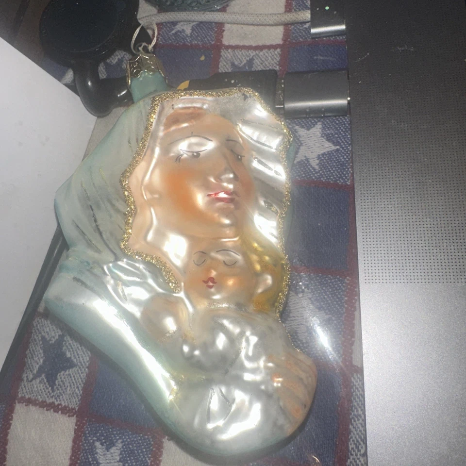 De colección 1992 Christopher Radko verde azulado señora y niño adorno de Navidad 4,5 pulgadas’s Foto 1 de 4