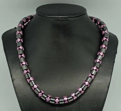 Haematit Magnetschmuck Halskette Collier Zylinderrollen Ø 7,5 mm 45 cm lang lila - Bild 1 von 3