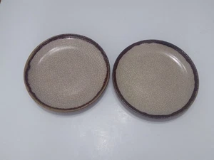 Pier 1 Crackle Collection Stoneware 2 Dinner Plates Brown Maroon 9 1/2" - Picture 1 of 4