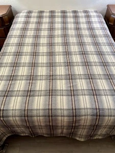 King Size Wool Blend Blanket by Poyet Motte in France Gray White Plaid - Picture 1 of 8