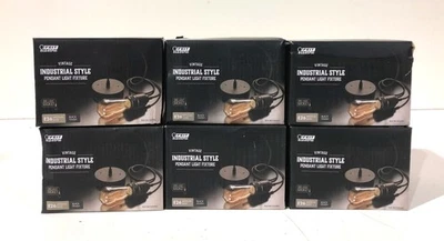 批量 6 件 Feit 电动复古工业风格黑色吊坠灯 全新 — 第 1/3 张图片