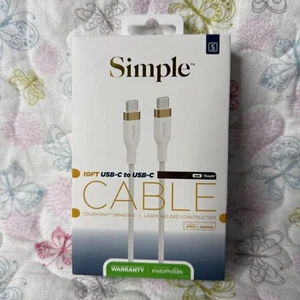 S. Simple (10 stóp) USB-C na USB-C Wytrzymały dzianinowy pleciony kabel - biały/złoty - Zdjęcie 1 z 2