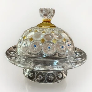 Antique RARE Jewled Moon & Star” Clear Glass Butter Dish, Hand Painted, 7.5 Inch - Picture 1 of 8