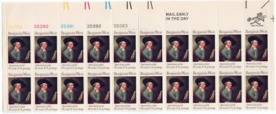 Scott #1553 Benjamin West Painter Plate Block of 20 Stamps - MNH PC#1 - Image 1 of 2