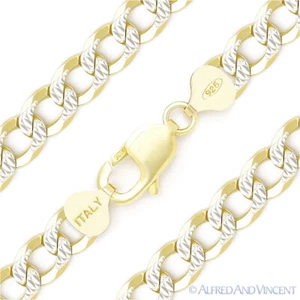 10.5mm Cuban Pave Link 925 Sterling Silver 14k Yellow Gold-Plated Chain Necklace - Picture 1 of 2