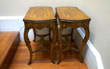 Continental Rococo Inlaid Marquetry Veneered Walnut Top Side Tables - A Pair