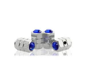 Navy Blue Diamond Anti-Theft Chrome Tire Air Valve Stem Cap-C - Picture 1 of 1