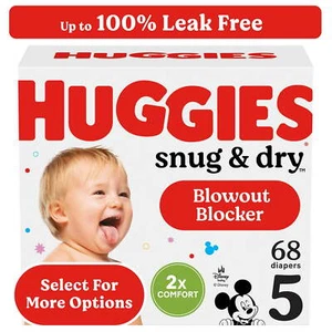 Huggies Snug & Dry Baby Diapers Size 5 (27+ lbs) 68 Ct - Picture 1 of 3