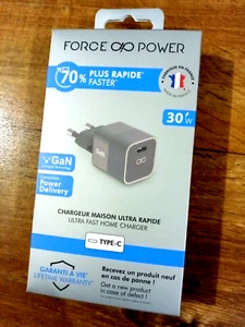 Chargeur Secteur 30W Ultra Rapide USB-C Force Power POWER DELIVERY Garanti à vie - Photo 1 sur 10