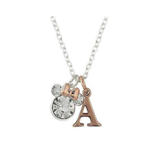 Minnie Mouse Rose Gold  Silver Plated Crystal Initial A necklace