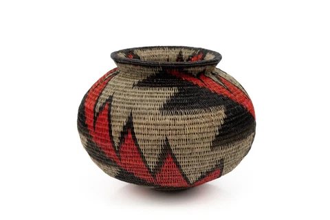 Black Red and Gray Woven Basket Cover