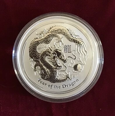5 OUNCE SILVER PERTH DRAGON, PERTH MINT, BEAUTIFUL DESIGN, BRIGHT, PROOF LIKE - Image 1 of 2