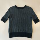 COS XS Short Sleeve Wool Sweater Striped Crew Neck Fitted Blue Green