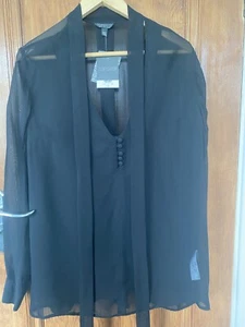 Topshop Black Tunic -semi sheer pussy bow tunic Top - NWT - Picture 1 of 7