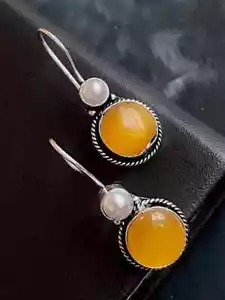 pearl and amber drop earring - Picture 1 of 2