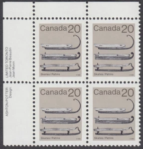 Canada - #922 Artifacts - Ice Skates Plate Block - MNH - Picture 1 of 1