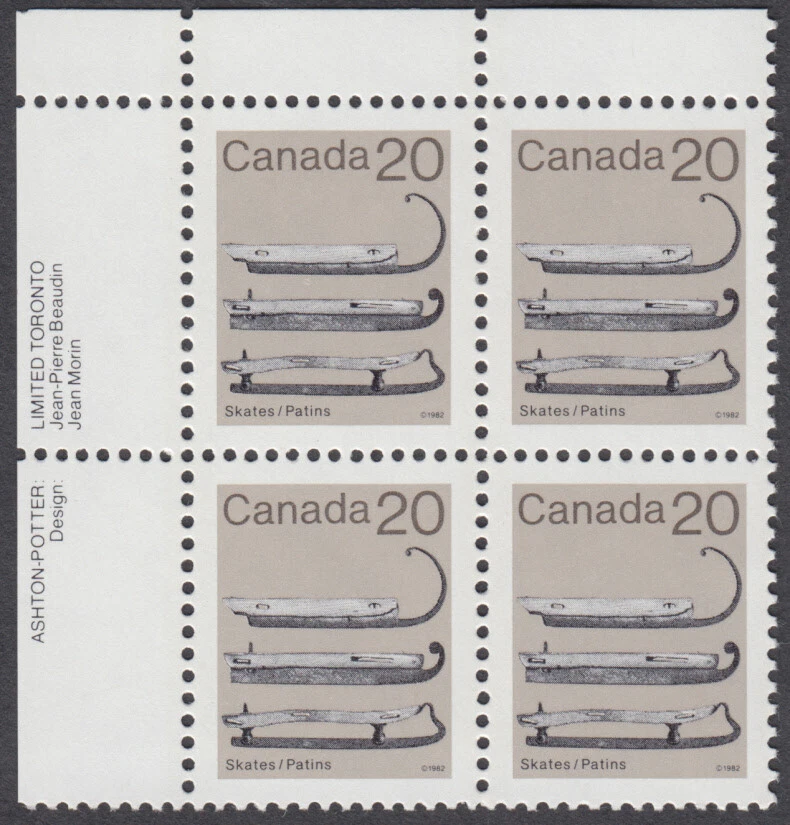 Canada - #922 Artifacts - Ice Skates Plate Block - MNH - Image 1 of 1