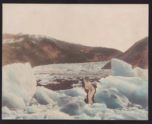 c1920 colored photo Taku Maid superimposed on Taku Glacier Juneau Alaska - Picture 1 of 3