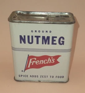 VINTAGE FRENCH’S 1 1/2” OZ GROUND NUTMEG SPICE TIN W/COOKIE RECIPE ON BACK - Picture 1 of 8