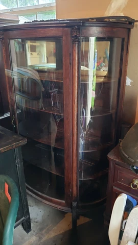 Antique Oak Curved Glass China Cabinet Cover