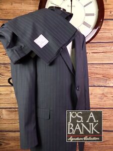 NWD Jos. A. Bank Two Piece Suit Blue Wool Striped 46XL Pants 41x40.5
