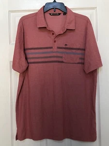 Travis Matthew Men's Heather Red Striped Polo Size Large Lightweight Golf - Picture 1 of 12