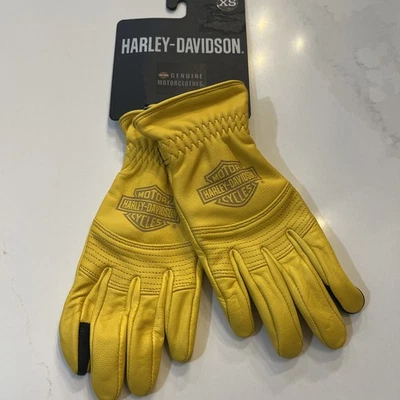 Harley Davidson women’s yellow leather gloves extra small Padded Touch Tech - Image 1 of 4