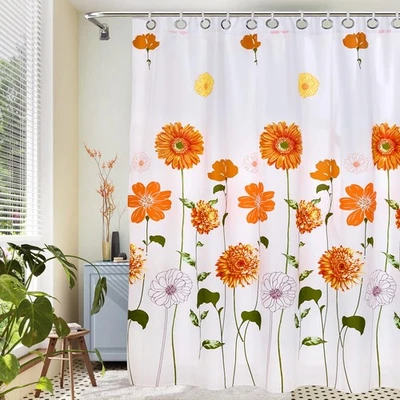 84x72 Inch Orange Sunflower Shower Curtain with Hooks Waterproof Floral Fabric - Image 1 of 4