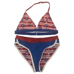 Girls 2pc Patriotic Red White Blue Stars & Stripes Bikini Swim Suit - Picture 1 of 2