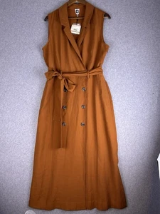 Anne Klein Maxi Wickelkleid Damen 12 orange Gürtel Taschen Utility Freizeit neu mit Etikett - Bild 1 von 12