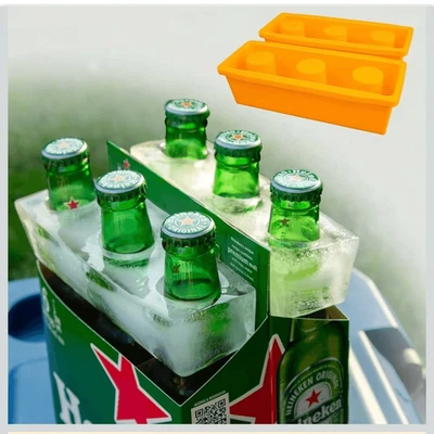(2) Beer Bottle Ice Molds Keeps Beer Cold Ice Packs 6 Pack Silicone Orange - Image 1 of 4