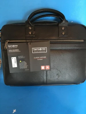 Calzoncillo delgado de cuero de negocios para computadora portátil de 15,6", negro, Samsonite Classic  Foto 1 de 4