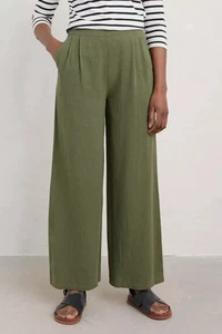 Seasalt Women's Wavescape Wide Leg Trousers Regular Light Olive Green UK 10 BNWT - Picture 1 of 5