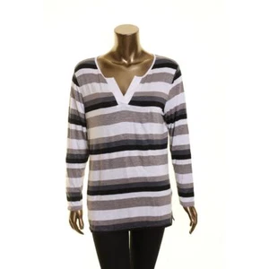 LEO & NICOLE Women's Striped Split-neck Tee Casual Shirt Top TEDO - Picture 1 of 8